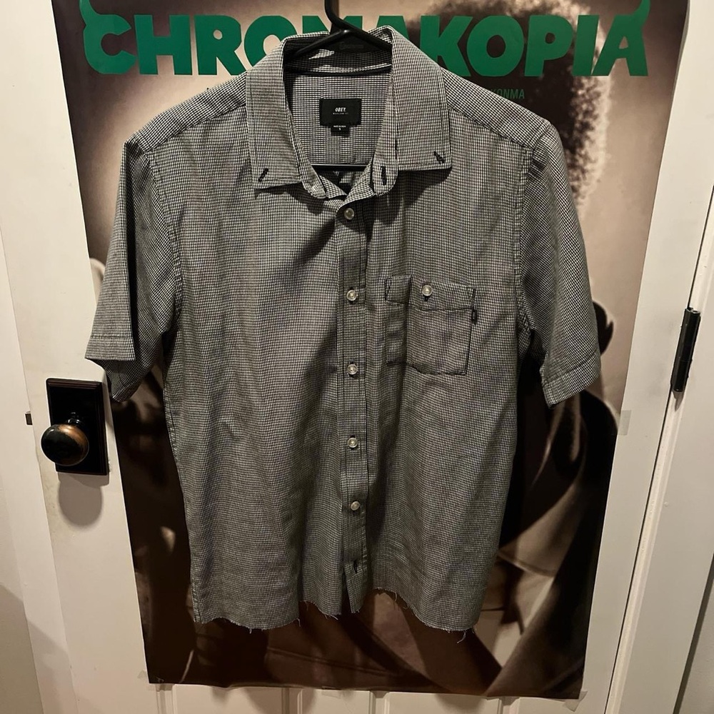 Obey Men's Black and White Checkered Button Down Shirt